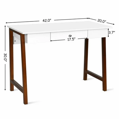 Costway Computer Desk Laptop PC Writing Table Makeup Vanity Table W/Drawer And Wood Legs 1 Costway Computer Desk Laptop PC Writing Table Makeup Vanity Table W/Drawer And Wood Legs