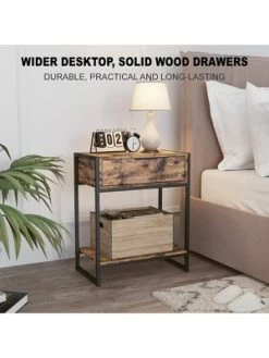 Year Color Industrial 2-Tier Nightstand With Drawer And Side Table For Small Spaces, Living Rooms, And Bedrooms
