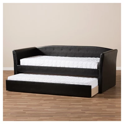 Twin Camino Modern And Contemporary Faux Leather Upholstered Daybed With Guest Trundle Bed - Baxton Studio 3 Twin Camino Modern And Contemporary Faux Leather Upholstered Daybed With Guest Trundle Bed - Baxton Studio - Image 3