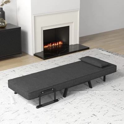 Costway Folding 6 Position Armchair Lounge Couch Convertible Sleeper Bed W/ Pillow Gray 3 Costway Folding 6 Position Armchair Lounge Couch Convertible Sleeper Bed W/ Pillow Gray - Image 3