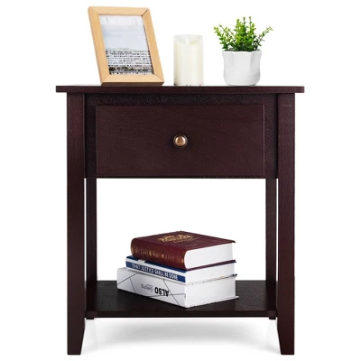 Costway 2PCS Nightstand Sofa End Side Table W/ Storage Drawer Bottom Shelf Espresso 7 Costway 2PCS Nightstand Sofa End Side Table W/ Storage Drawer Bottom Shelf Espresso - Image 7