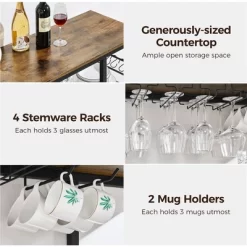 Yaheetech Home Bar Industrial Wine Rack Table With Glass Holder, Wine Bar Cabinet, Rustic Brown -Online Furniture Store GUEST 239cd0f3 3ae8 4a28 bd46 1dde90cca53a
