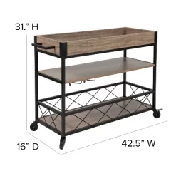 Merrick Lane Rolling Kitchen Serving And Bar Cart With Shelves And Wine Glass Holders In Distressed Light Oak Wood And Black Iron -Online Furniture Store GUEST 23e63120 9e58 426a 9ada a36cca3692ab 1
