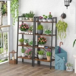 Tangkula 4-Tier Ladder Bookshelf Industrial Wooden Bookcase With Metal Frame Anti-Toppling Device Rack Rustic Brown/Gray Oak 12 Tangkula 4-Tier Ladder Bookshelf Industrial Wooden Bookcase With Metal Frame Anti-Toppling Device Rack Rustic Brown/Gray Oak -Online Furniture Store GUEST 2451e623 a0da 41ce a0b9 9f5f2ef10c0d