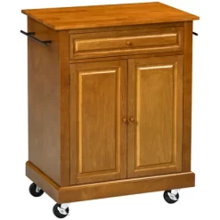 HOMCOM Modern Kitchen Island On Wheels, Rolling Serving Cart With Drawer, Storage Cabinet, And 2 Towel Racks For Dining Room, Brown -Online Furniture Store GUEST 24b19b3c 099e 4736 bc03 2174b71f4492