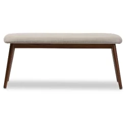 Flora Mid-Century Modern Light Gray Fabric & Oak Medium Brown Finishing Wood Dining Bench - Baxton Studio