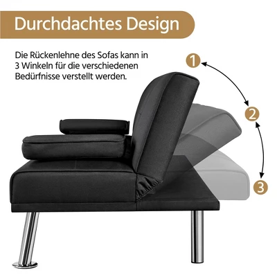 Yaheetech Convertible Futon Sofa Bed Tufted Fabric Futon With Cupholders And Pillows 3 Yaheetech Convertible Futon Sofa Bed Tufted Fabric Futon With Cupholders And Pillows - Image 3