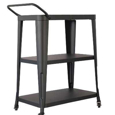 3 Tiered Harold Industrial Metal Dining Cart Black - AC Pacific 4 3 Tiered Harold Industrial Metal Dining Cart Black - AC Pacific - Image 4