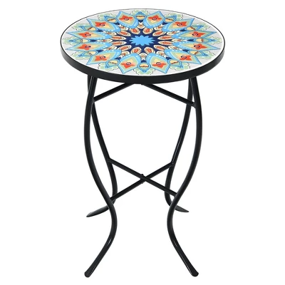 Costway Mosaic Side Table Accent Table Round Balcony Bistro End Table OrangeBlueNavy 12 Costway Mosaic Side Table Accent Table Round Balcony Bistro End Table OrangeBlueNavy - Image 12