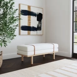 Upholstered Bench With Wood Base Cream Boucle - HomePop -Online Furniture Store GUEST 2809fb96 10d3 4ba0 bd38 9f6ec3ce5c71