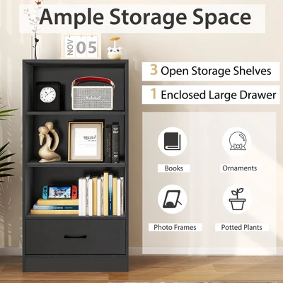 Costway 4-Tier Bookcase 48'' Display Bookshelf Storage Organizer With Shelves & Drawer Grey/White/Natural 5 Costway 4-Tier Bookcase 48'' Display Bookshelf Storage Organizer With Shelves & Drawer Grey/White/Natural - Image 5