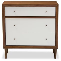 Harlow Mid-Century Modern Scandinavian Style Wood 3 Drawer Chest White/Walnut - Baxton Studio