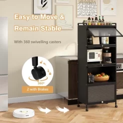 Costway 5-Tier Kitchen Baker's Rack Storage Cabinet Mobile Microwave Stand Flip-up Doors -Online Furniture Store GUEST 292a52b7 47b2 4f14 b246 c22b8df21990