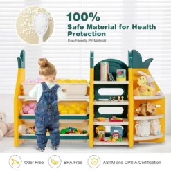 Costway 3-in-1 Kids Toy Storage Organizer Bookshelf Corner Rack W/ Plastic Bins -Online Furniture Store GUEST 292fa22a 876c 4249 9b68 bfcef52cc02d