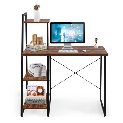 Tangkula Computer Desk Industrial Wood Study Desk W/Storage Shelf Writing Table Workstation Natural/Brown 6 Tangkula Computer Desk Industrial Wood Study Desk W/Storage Shelf Writing Table Workstation Natural/Brown - Image 6