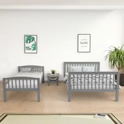 Costway Twin Over Full Bunk Bed Rubber Wood Convertible With Ladder Guardrail -Online Furniture Store GUEST 2979f391 5641 495c a9a1 2f595959bd37