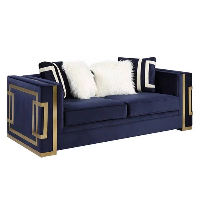 80" Virrux Loveseat Blue Velvet/Gold Finish - Acme Furniture 2 80" Virrux Loveseat Blue Velvet/Gold Finish - Acme Furniture - Image 2