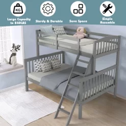 Costway Twin Over Full Bunk Bed Rubber Wood Convertible With Ladder Guardrail -Online Furniture Store GUEST 29cd208f 7499 4cd6 a473 2c6e3d03132f