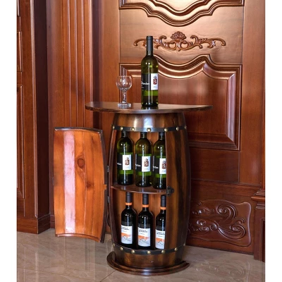 Vintiquewise Rustic Lockable Barrel Shaped Wine Bar Cabinet Wooden End Table 1 Vintiquewise Rustic Lockable Barrel Shaped Wine Bar Cabinet Wooden End Table