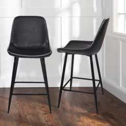 26" Edmund Upholstered Faux Leather Counter Height Stool (Set Of 2) -The Pop Maison