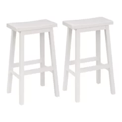 PJ Wood Classic Saddle Seat 29'' Kitchen Bar Counter Stool With Backless Seat & 4 Square Legs, For Homes, Dining Spaces, And Bars, White (4 Pack)