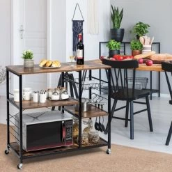 Costway Rolling Industrial Kitchen Baker's Rack Wood Black