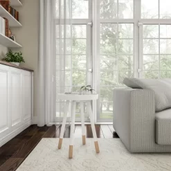 Hastings Home Mid-Century Modern Round Wooden End Table With Tray Top - White/Natural -Online Furniture Store GUEST 2b32f702 554c 4a58 937a 95e58c0acebd