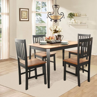 Costway 5PCS Mid Century Modern Black 29.5'' Dining Table Set 4 Chairs W/Wood Legs Kitchen Furniture 3 Costway 5PCS Mid Century Modern Black 29.5'' Dining Table Set 4 Chairs W/Wood Legs Kitchen Furniture - Image 3