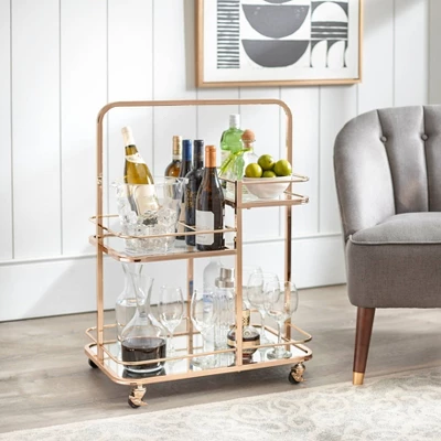 Alcott 3 Tier Bar Cart Bright Gold - Angelo:HOME 1 Alcott 3 Tier Bar Cart Bright Gold - Angelo:HOME