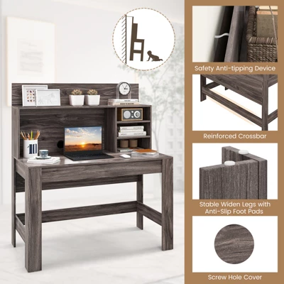 Costway Computer Desk Wooden Writing Desk Modern Home Office Workstation PC Laptop Table For Small Space 6 Costway Computer Desk Wooden Writing Desk Modern Home Office Workstation PC Laptop Table For Small Space - Image 6