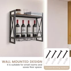 Costway Wall Mounted Wine Rack Industrial 2-Tier Wood Shelf With 3 Stem Glass Holders -Online Furniture Store GUEST 2c5d0dbe d99b 41c8 94bf 1838012e1c48