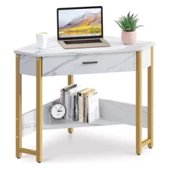 ODK Modern Triangle Corner Fit Computer Workstation With Large Drawer And Bottom Display Shelf For Apartments, Studios, And Office -Online Furniture Store GUEST 2e526fb6 e10d 4058 9ff9 c9416b430e7f