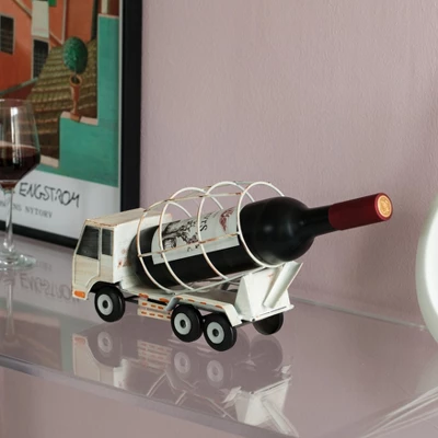 Vintiquewise Decorative Rustic Metal White Single Bottle Cement Truck Wine Holder For Tabletop Or Countertop 2 Vintiquewise Decorative Rustic Metal White Single Bottle Cement Truck Wine Holder For Tabletop Or Countertop - Image 2
