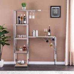 Befail Serving Table With Bar Storage Natural/Chrome - Aiden Lane -Online Furniture Store GUEST 2f9e41e5 c99b 4fd0 938e 99edd24de013