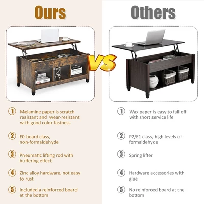 Costway Lift Top Coffee Table W/ Hidden Compartment And Storage Shelves Coffee 6 Costway Lift Top Coffee Table W/ Hidden Compartment And Storage Shelves Coffee - Image 6