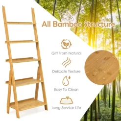 Costway 5-Tier Bamboo Ladder Shelf Bookshelf Display Storage Rack Flower Stand -Online Furniture Store GUEST 32835e63 549b 448e 98e2 e4e4139d1f0f