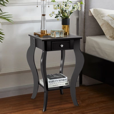 Costway 2PCS End Table Accent Side Table Nightstand W/ Drawer & Bottom Shelf 3 Costway 2PCS End Table Accent Side Table Nightstand W/ Drawer & Bottom Shelf - Image 3