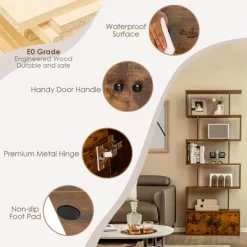 Costway 1 PC Bookshelf W/Cabinet 6-Tier S-Shaped Bookcase Storage Rack Rustic BrownWhite -Online Furniture Store GUEST 334b2f4c 845e 474e 9bd5 c9df1372d61d