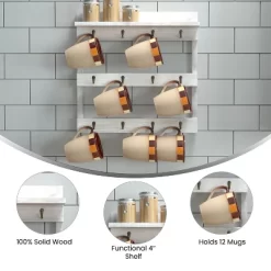Emma And Oliver Wall Mounted Mug Rack With 12 Coffee Cup Hangers And Built-In Shelf For Coffee, Sugar & More -Online Furniture Store GUEST 334e63a5 4747 4989 b3a0 dcd4e156fcc3