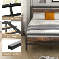 Costway Full/Queen Industrial Metal Platform Bed Frame Rustic Headboard Mattress Foundation -Online Furniture Store GUEST 33720391 7df7 401b 89aa 1a39142066e2