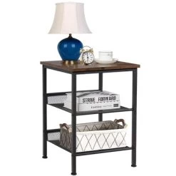 Costway 3-Tier Industrial End Side Table Nightstand W/2 Adjustable Shelves Rustic Brown -Online Furniture Store GUEST 339c5eb2 e9cd 4833 82f6 2ad4c0855eb7