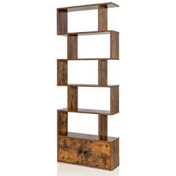 Costway 1 PC Bookshelf W/Cabinet 6-Tier S-Shaped Bookcase Storage Rack Rustic BrownWhite -Online Furniture Store GUEST 33b73f4f 4e1d 438f 8ddd 3ee5a384b198