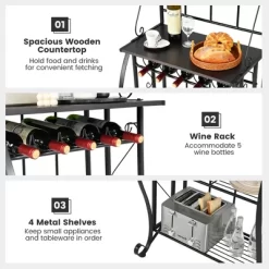 Costway 5-Tier Metal Kitchen Bakers Rack Microwave Storage Rack Oven Stand With Wine Organizer -Online Furniture Store GUEST 348e242e dc90 497c ba3f cf6ff807ca3a