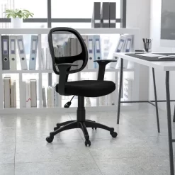 Emma And Oliver Mid-Back Black Mesh Swivel Task Office Chair With T-Arms