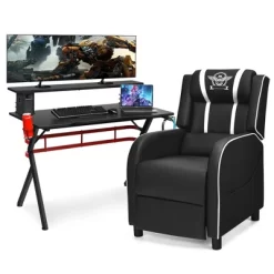 Costway Gaming Desk & Chair Set 48'' Computer Desk & Massage Recliner Chair Black + White/Blue/Pink/Red -Online Furniture Store GUEST 355ba1fe 0f06 439a 8f0f c7526b81eb53