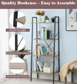 LuxenHome 4-Shelf 58.3" X 23.62" W Wood And Metal Ladder Bookcase. -Online Furniture Store GUEST 3576a321 177a 4c4f 8424 a5f0b9388fe2