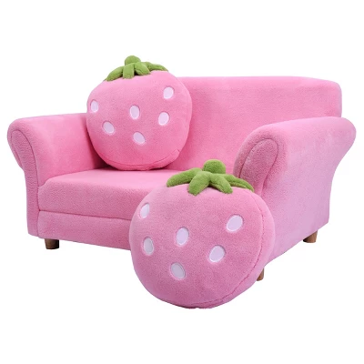 Tangkula Kids Sofa Cute Sofa Strawbwrry Sponge Filler Upholstered Lounge W/ Armrest 6 Tangkula Kids Sofa Cute Sofa Strawbwrry Sponge Filler Upholstered Lounge W/ Armrest - Image 6