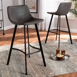 Set Of 2 Tani Faux Leather Upholstered Metal Barstools Gray/Black - Baxton Studio -Online Furniture Store GUEST 36814638 5347 420d b508 cdb6e3c344e9