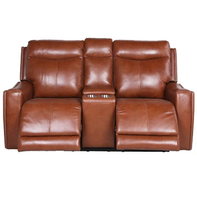 Natalia Power Loveseat Console Recliner Caramel Leather - Steve Silver Co. 4 Natalia Power Loveseat Console Recliner Caramel Leather - Steve Silver Co. - Image 4