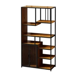Multipurpose Bookshelf Storage Rack With Closed Storage Cabinets, Black + Brown - ModernLuxe -Online Furniture Store GUEST 37ecd177 13d0 4c8c a097 dd616a4b8f03